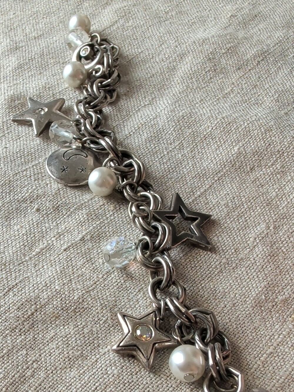 Vintage Y2K Charm Bracelet Sterling Silver Charms & Clasp Chunky Rolo Chain